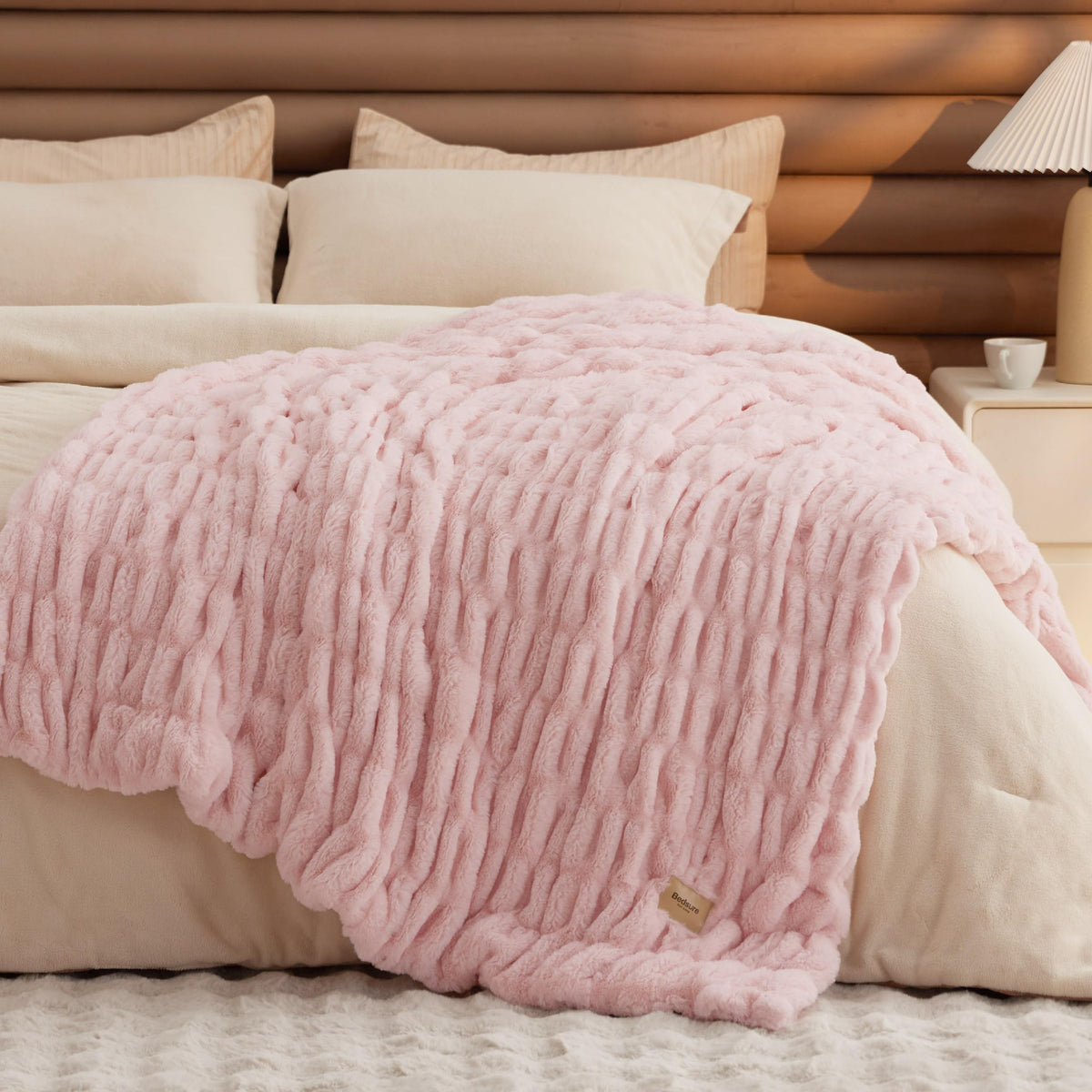 Bedsure Soft Double-Sided Faux Fur Throw Blanket, Light Brown, 50"x60"