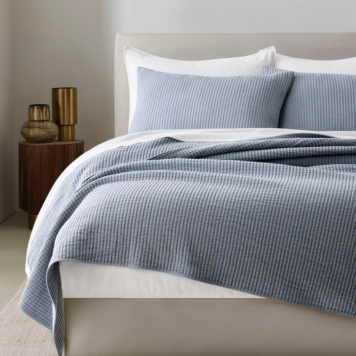 EVERGRACEHOME Cotton Ribbed Matelassé Coverlet Set, Queen Size, Ivory White