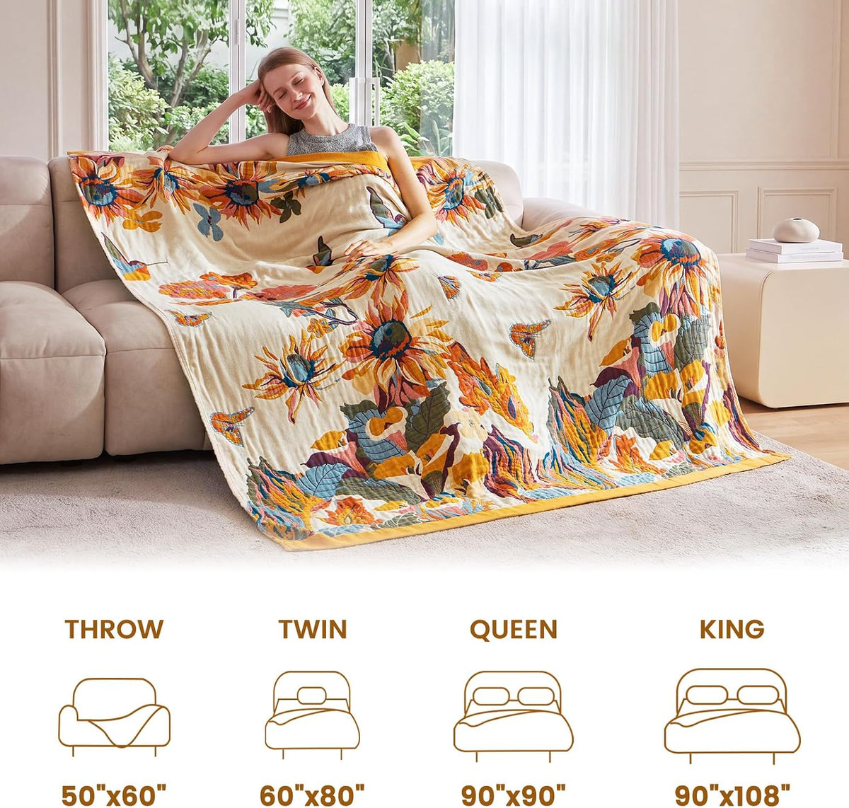 MSGKV Boho Fall Throw Blanket 60"x80" 100% Cotton Throw for Couch & Bed