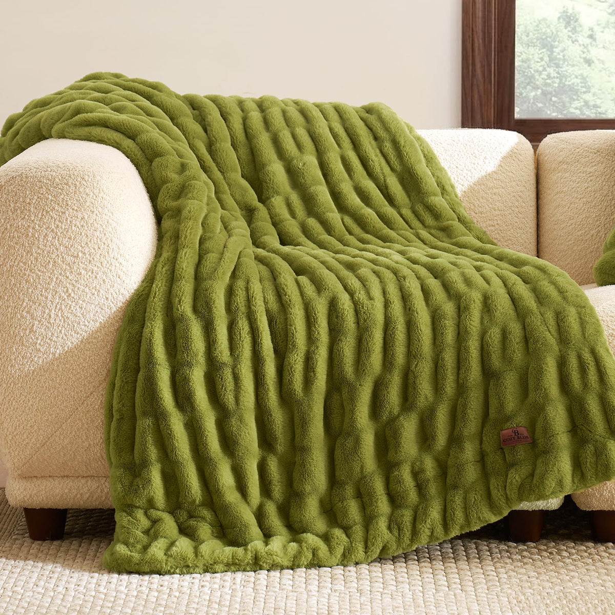Cozy Bliss Double-Sided Soft Faux Fur Throw Blanket,50"x60", Cream White