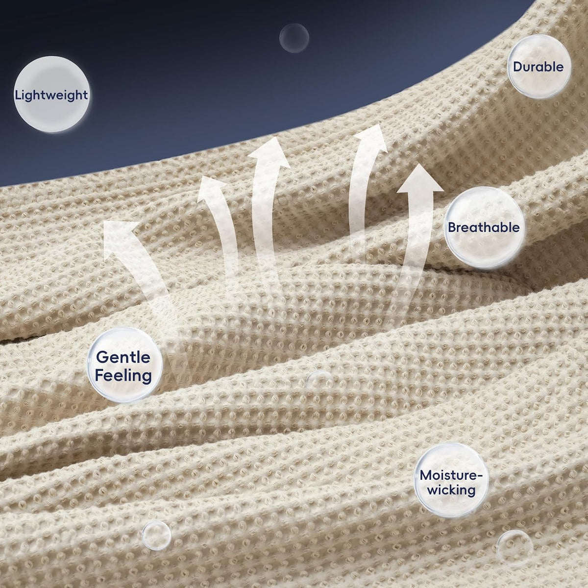 PHF 100% Cotton Waffle Blanket Lightweight Breathable, Queen Linen/Stone