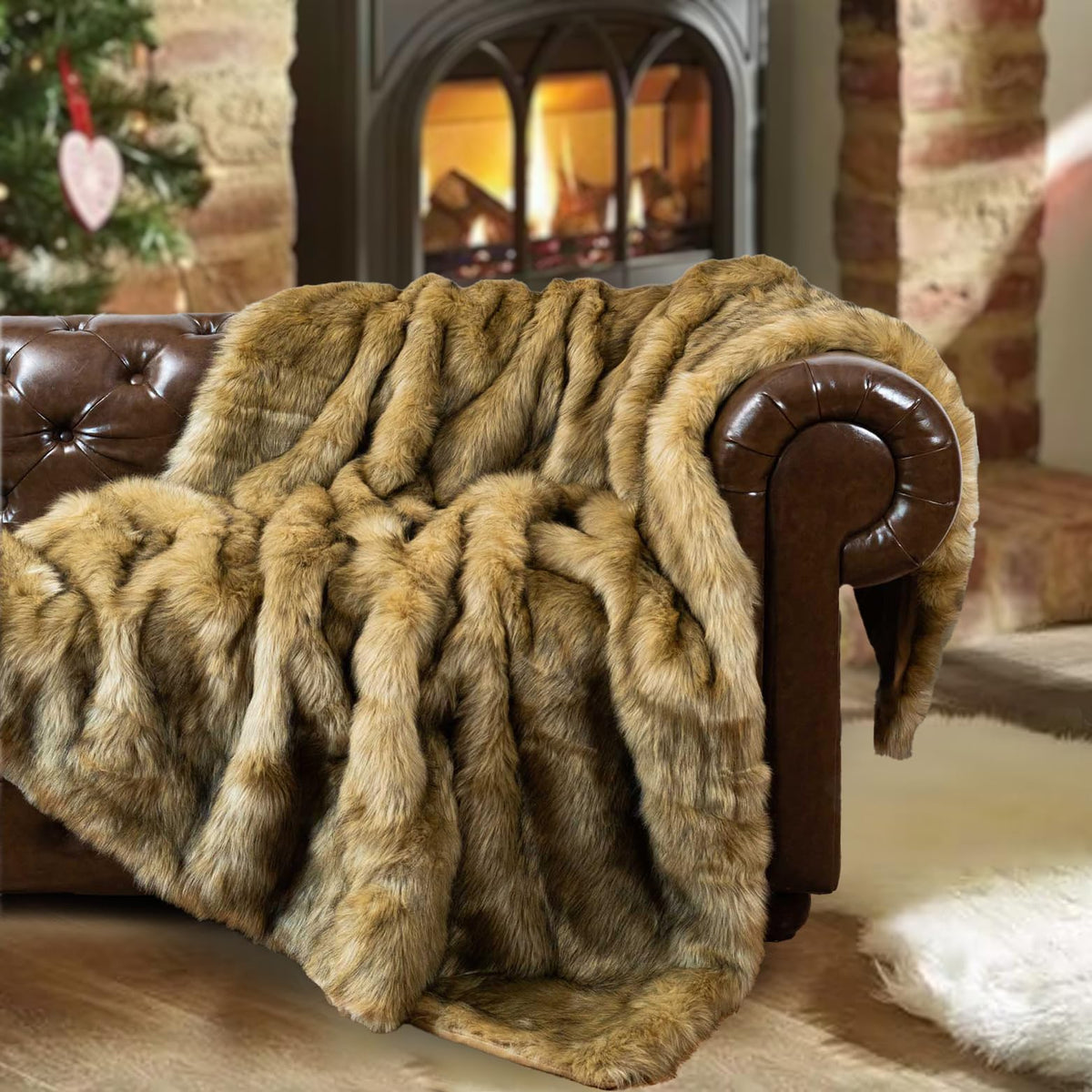 BATTILO Large Brown Faux Fur Throw Blanket for Bed, 60"x80", Shaggy