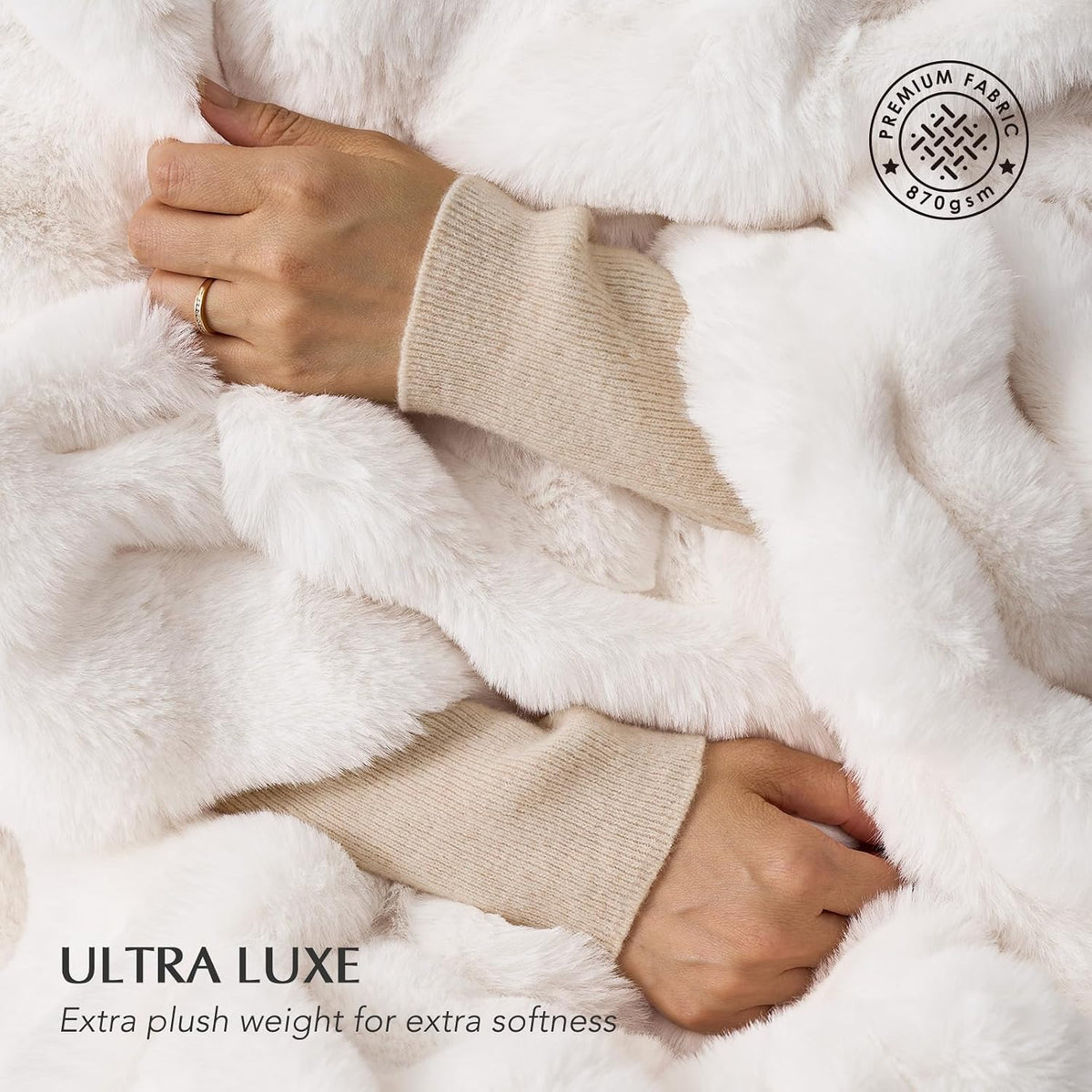 EverGrace Faux Rabbit Fur Bubble Throw Blanket, 60"x80", Ivory White