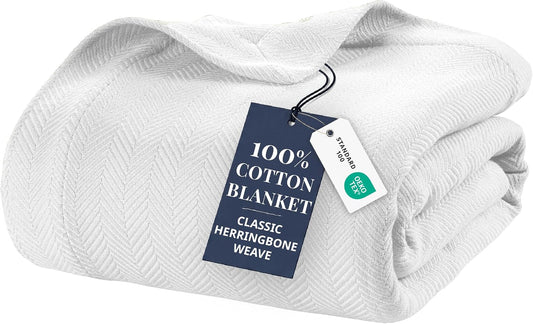 LANE LINEN Queen Size Blankets for Bed, 100% Cotton Herringbone Weave