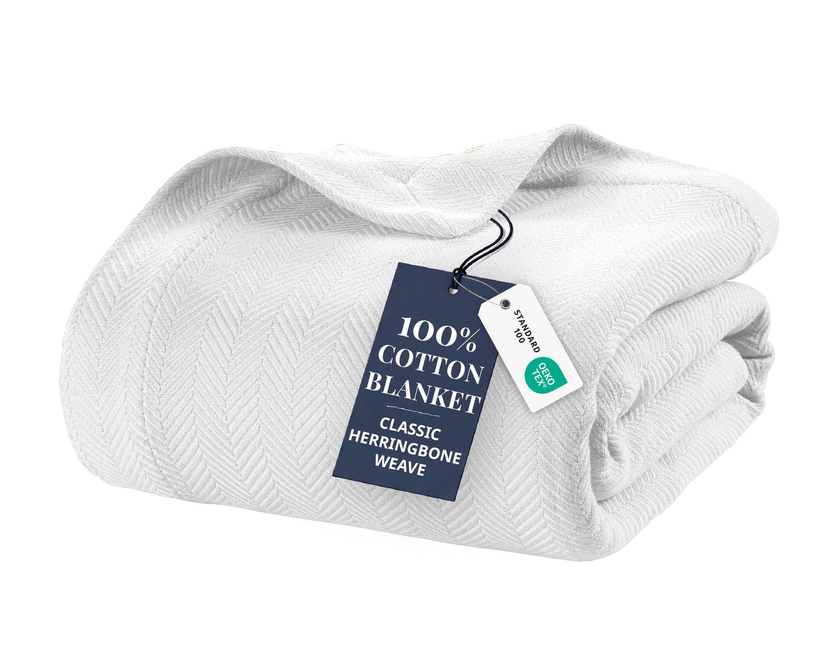 LANE LINEN Queen Size Blankets for Bed, 100% Cotton Herringbone Weave