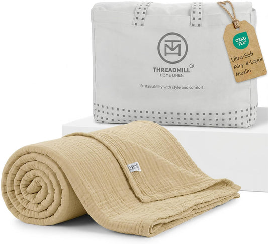 Threadmill Cotton King Blanket, Muslin, Beige, 100% Cotton Gauze Weave