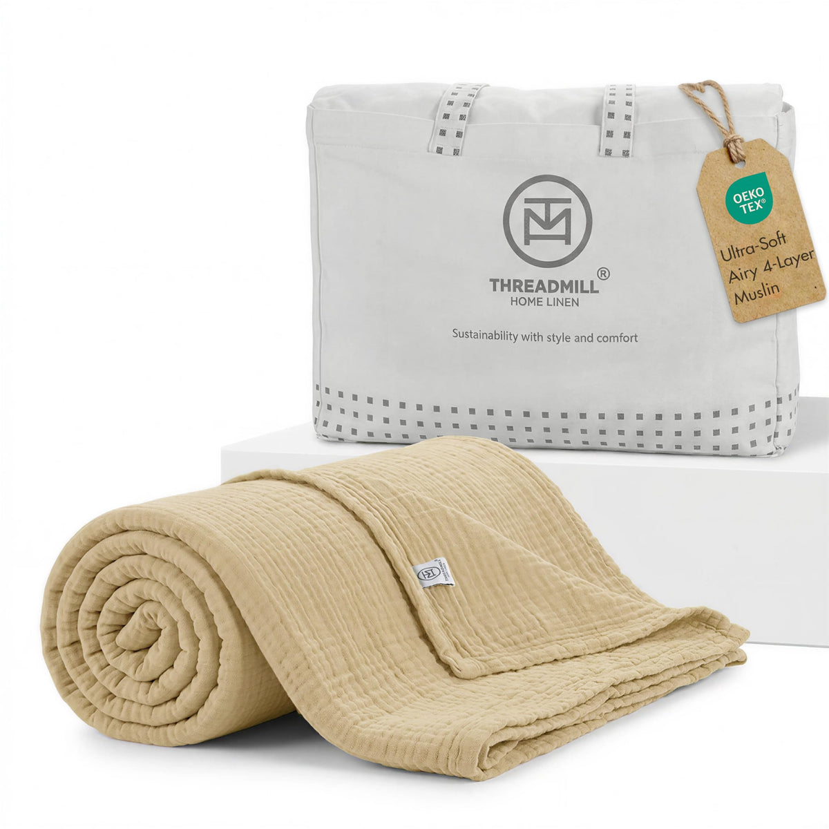 Threadmill Cotton King Blanket, Muslin, Beige, 100% Cotton Gauze Weave