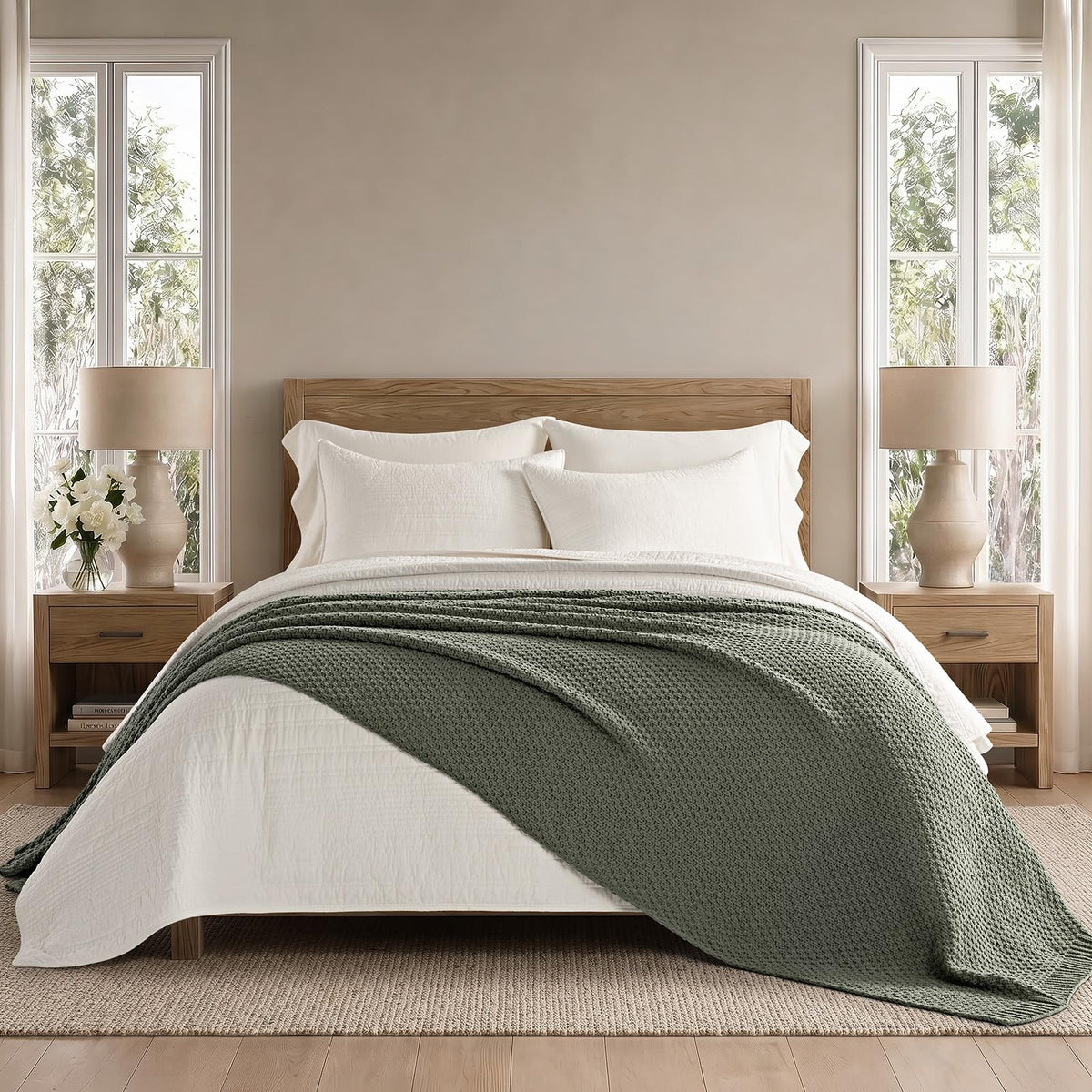 EVERGRACEHOME Chunky Chenille Knit Throw Blanket, 50 x 60, Olive Green