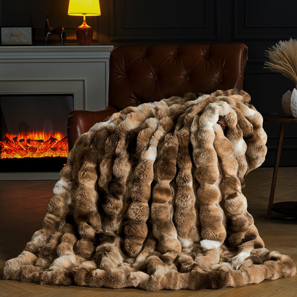 Faux Fur Throw Blanket for Couch, Fluffy Fuzzy Plush Bubble Blanket, Soft Warm Cozy Shaggy Rabbit Blanket, Luxury Decorative Gifts for Sofa Bedroom Living Room, 60x50inch (Cow Print-Brown)