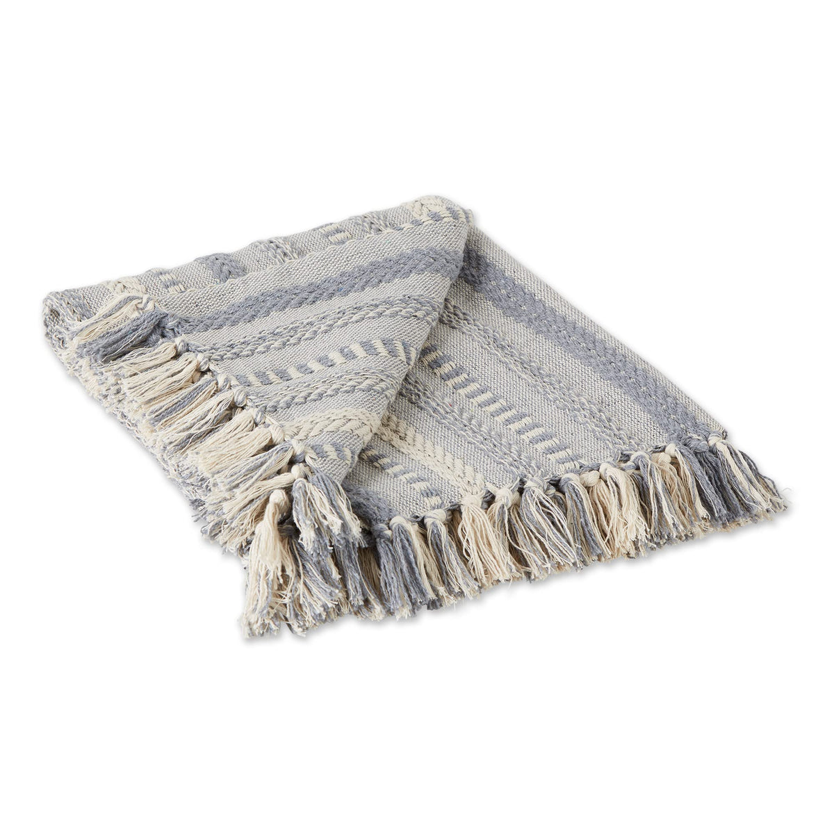 DII Braided Striped Throw Blanket, 50x60, Vintage Linen on Cream