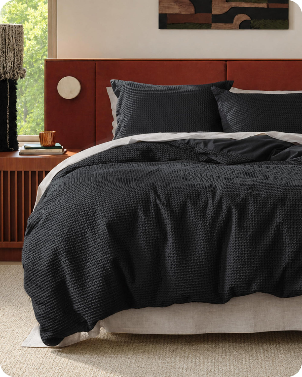 Bedsure PureWoven 3 Pieces 100% Cotton Waffle Duvet Cover Set, Queen, Linen
