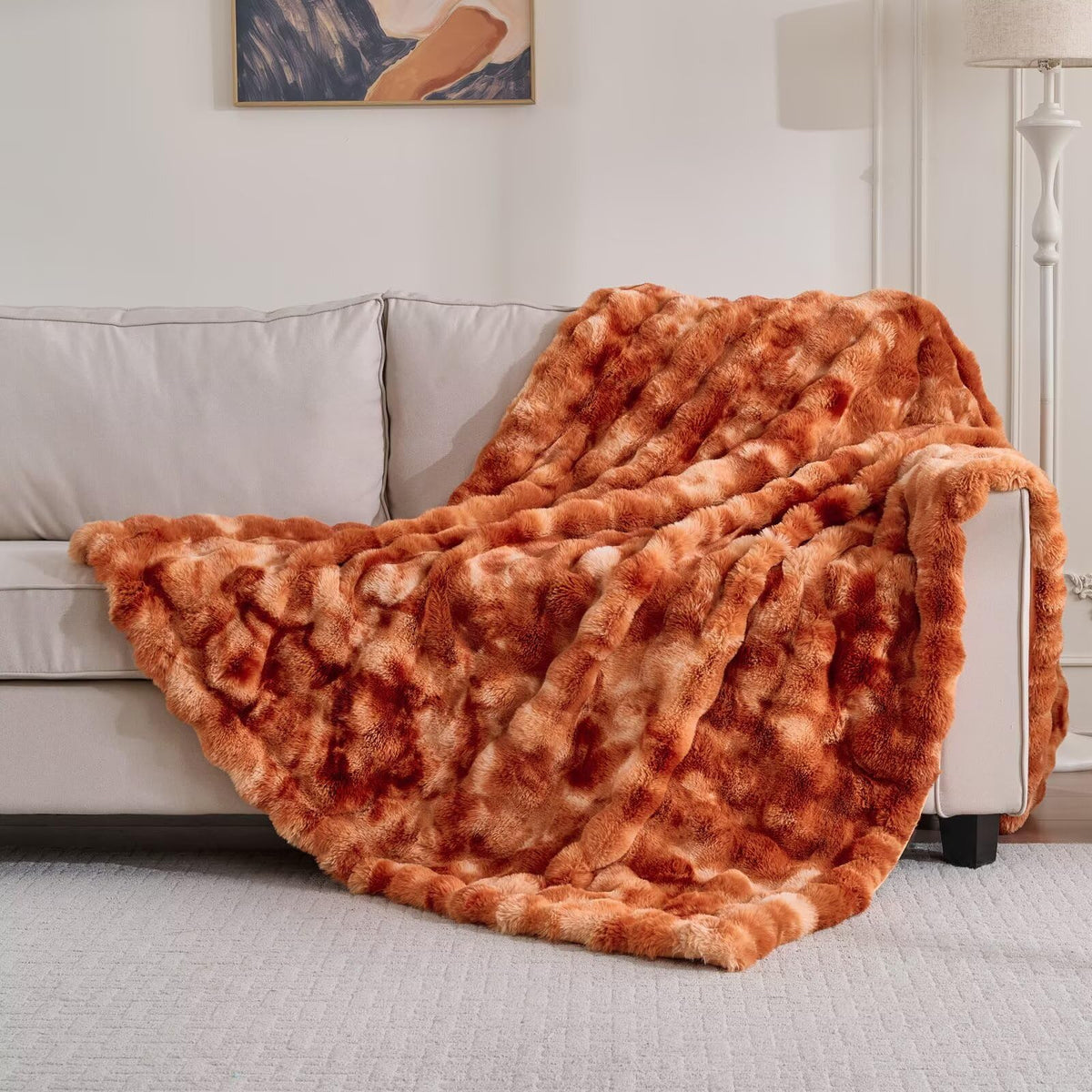 760GSM Faux Rabbit Faux Fur Throw Blanket,Super Thick Warm Bubble Blanket Throw,Fuzzy Luxury Plush Decorative Blanket for Couch Bed Sofa(Leopard Brown,50''x 60'')