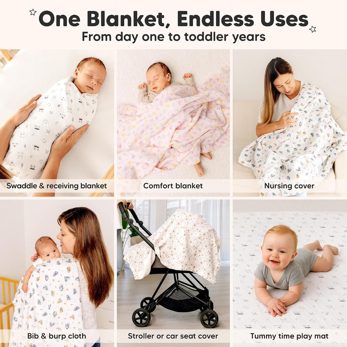 3pk Muslin Swaddle Blankets for Newborns Boys, Girls (Flora Vale, 47x47)