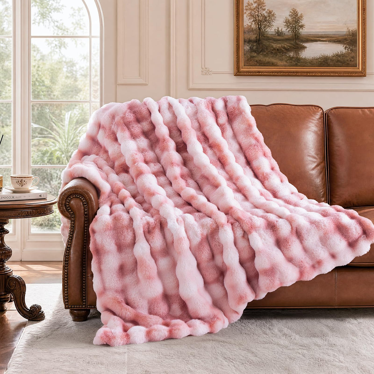 IKALIFE Cozy Bubble Faux Fur Throw Blanket for Couch, 50x60 Cream