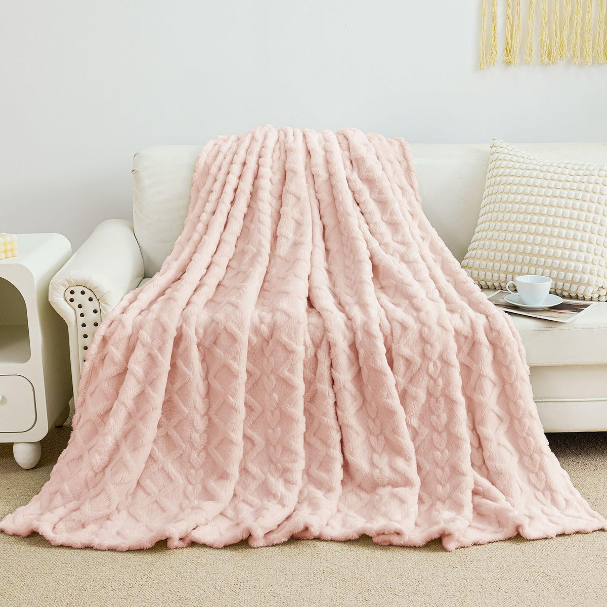 Aganear Fleece Throw Blanket for Couch, Fall Boho Blankets,50"x60" Khaki