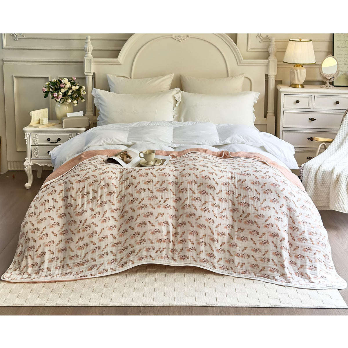 SANACYNA Cotton Muslin Throw Blanket for Adults 6-Layer Gauze Checkerboard