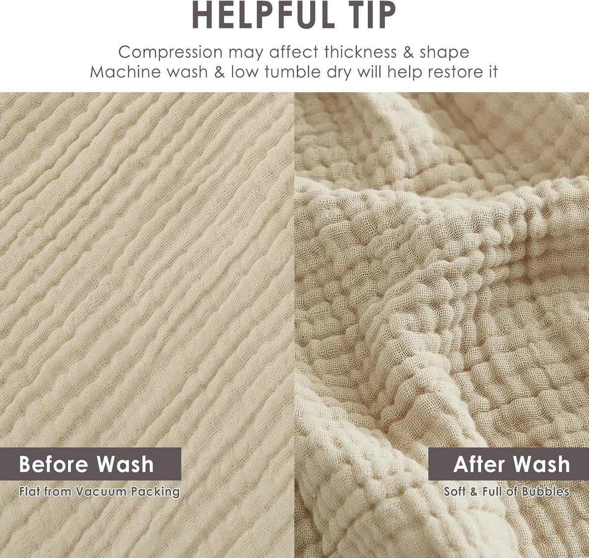 EMME Cotton Blanket King Size for Bed Soft Muslin Blankets 108"x90" Beige Lightweight Breathable Layering Bedspread Coverlet All Season Gauze