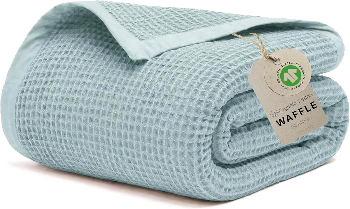 GOTS Certified 90"X90" Queen 100% Organic Cotton Waffle Blanket-Silver Blue