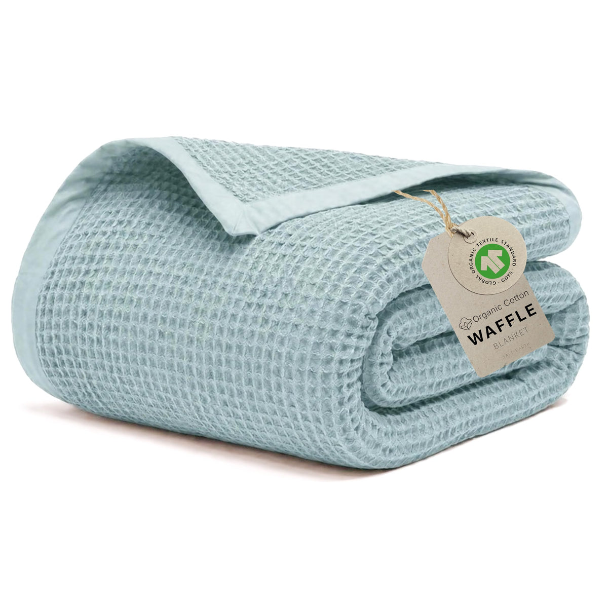 GOTS Certified 90"X90" Queen 100% Organic Cotton Waffle Blanket-Silver Blue