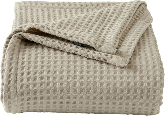 100% Cotton Waffle Weave Bed Blanket | Soft, Breathable, and Lightweight Blanket for All-Season | Perfect for Layering | Brielle Collection (Full/Queen, Linen)