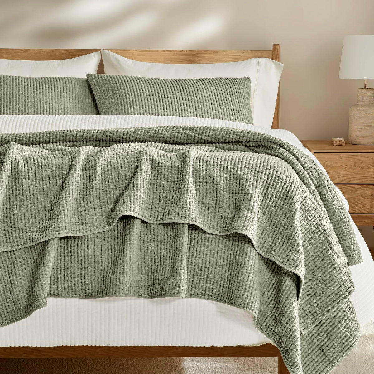 EVERGRACEHOME Cotton Ribbed Matelassé Coverlet Set, Queen Size, Ivory White