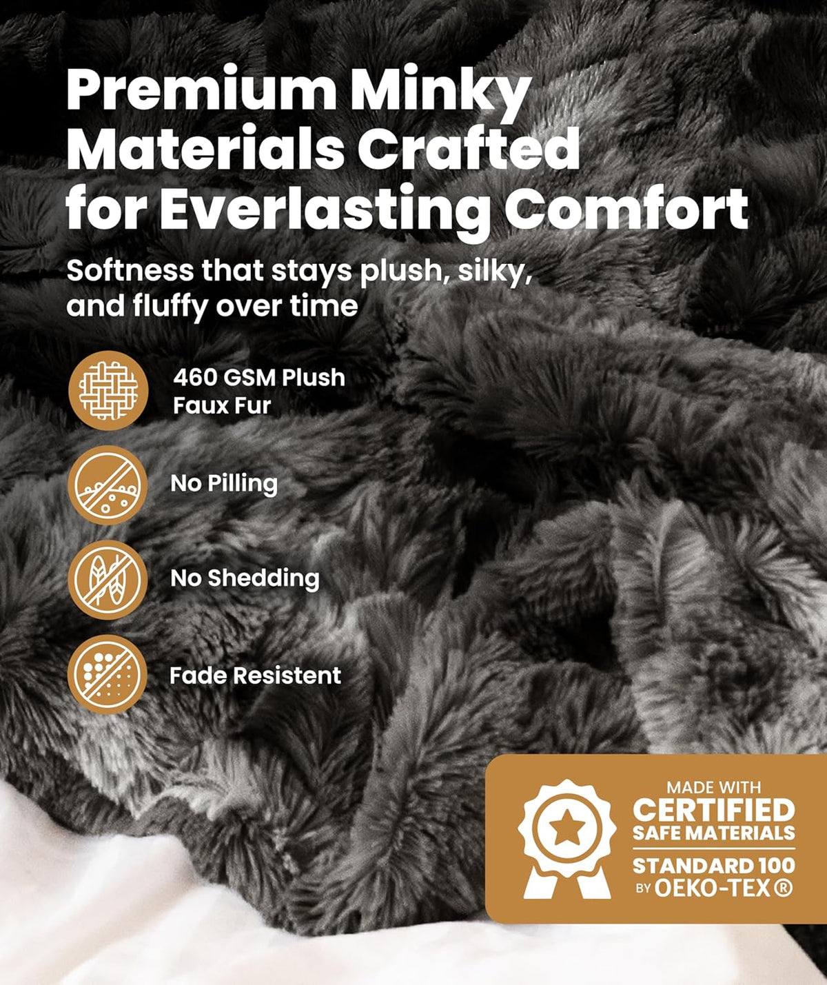 Everlasting Comfort Soft & Comfortable Gray Faux Fur Throw Blanket for Couch - (50"x65") Minky & Fluffy Fall Blankets & Throws, Plush Fuzzy Cover for Bed, Sofa & Living Room - Cozy Home Decor