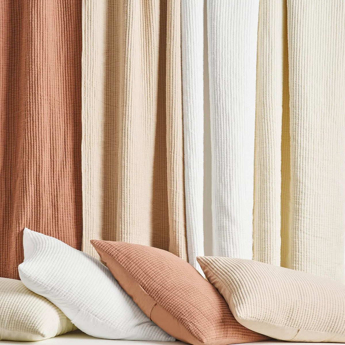 EVERGRACEHOME Cotton Ribbed Matelassé Coverlet Set, Queen Size, Ivory White