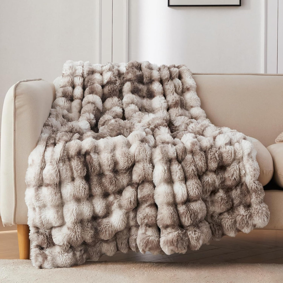 COOVA Soft Bubble Faux Fur Throw Blanket, 50"x60", Tie-dye Brown