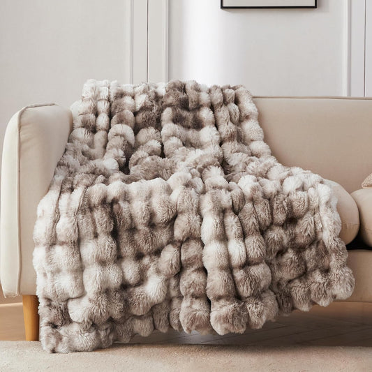 COOVA Soft Bubble Faux Fur Throw Blanket, 50"x60", Tie-dye Brown