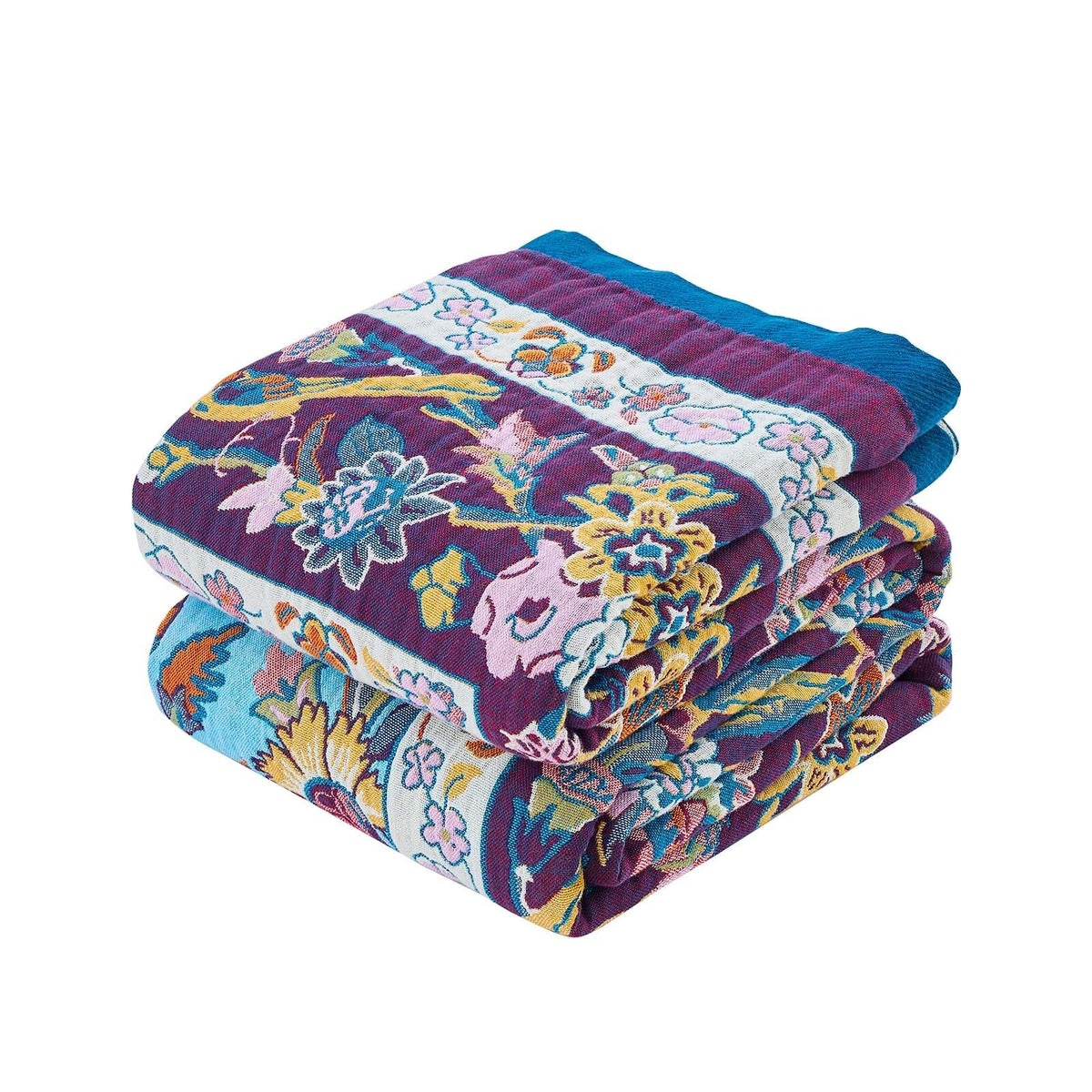 XIBLC Boho Throw Blanket, Blue Lightweight Blankets for Summer, 100% Cotton Bohemian Decorative Throw Blanket, 50"x60" Reversible Muslin Breathable Woven Farmhouse Blankets Quilt,