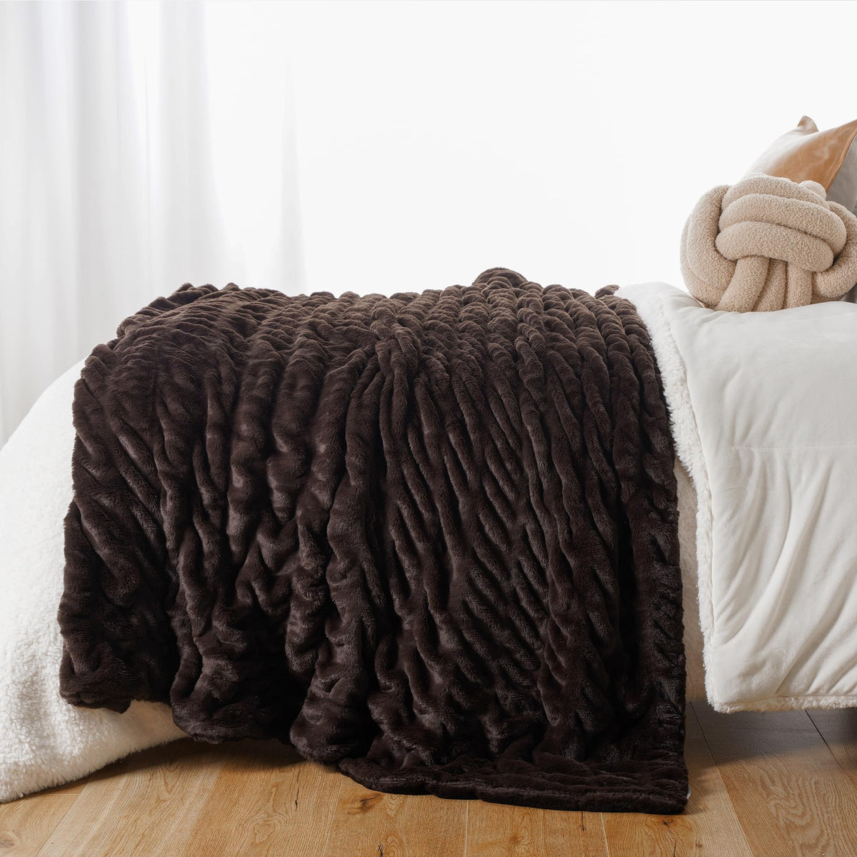 BATTILO Soft Ivory Faux Fur Throw Blanket for Couch, 50"x60", Double Side