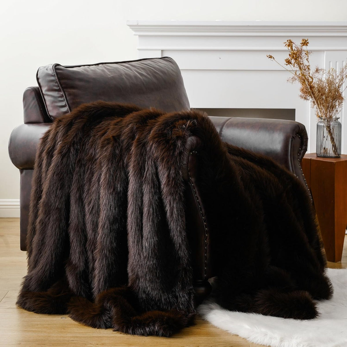 BATTILO HOME Faux Fur Throw Blanket, Luxury Fluffy Brown Blankets, 50"x60"