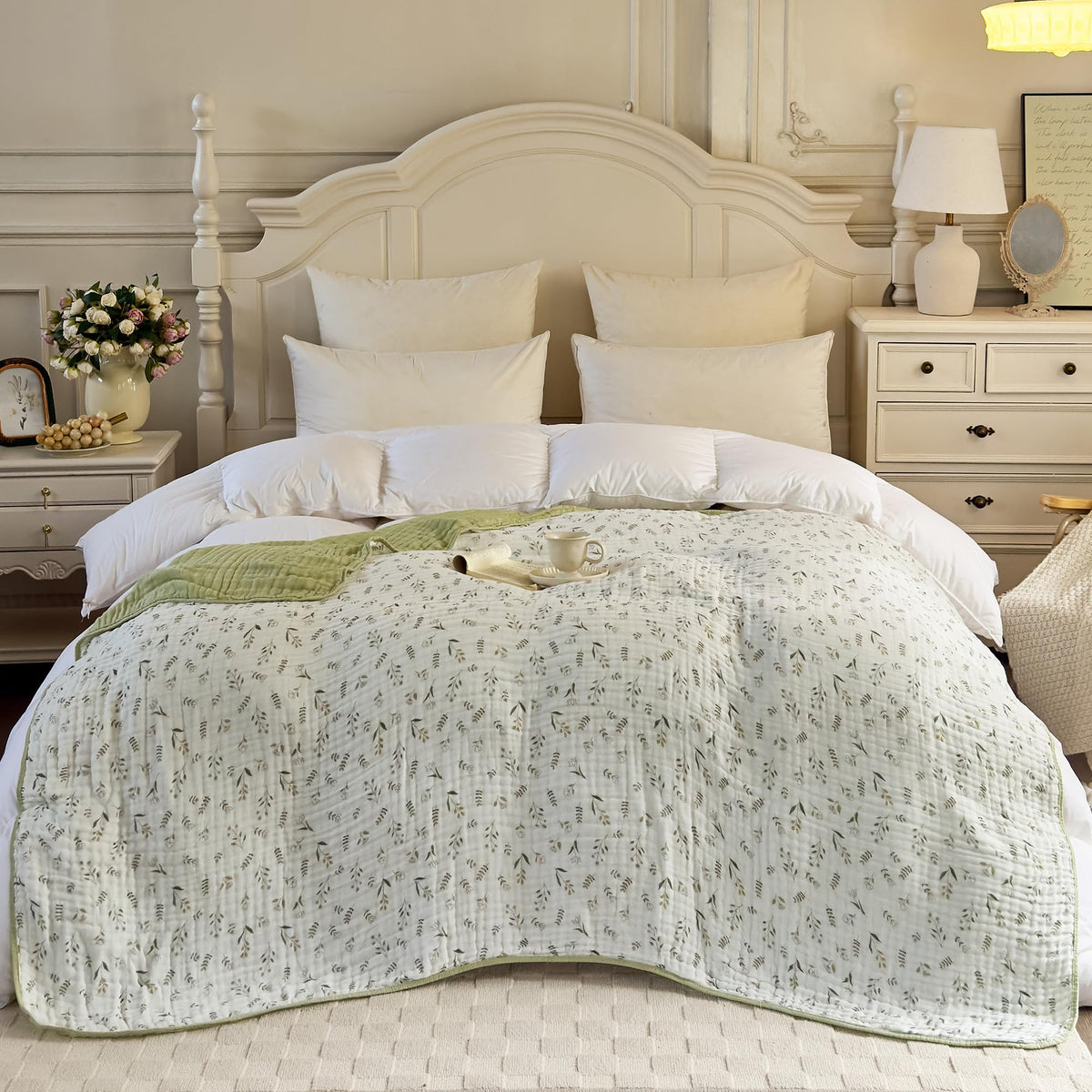 SANACYNA Cotton Muslin Throw Blanket for Adults 6-Layer Gauze Checkerboard