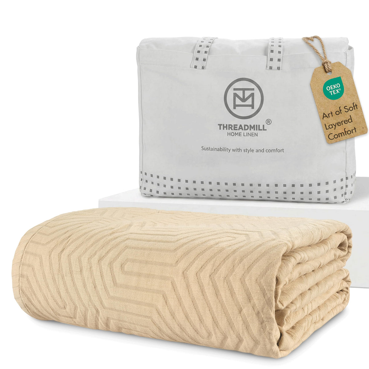 Threadmill Luxury Cotton Blankets for King Size Bed | All-Season Cozy 100% Cotton Blanket | Aster Jacquard Soft & Lightweight Coverlet fits California King Size Bed, 104x92 | Scottish Grey