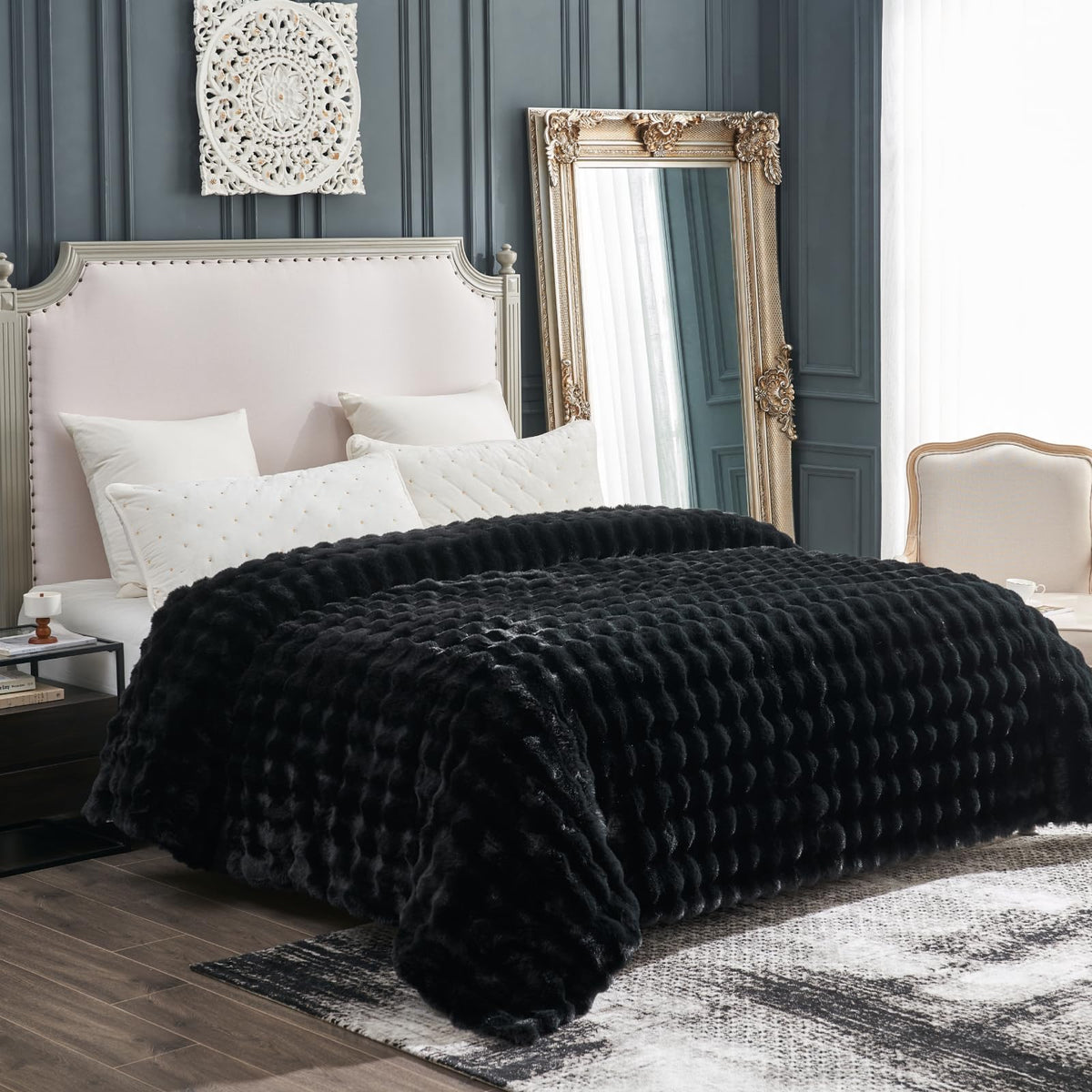 Cozy Bliss Faux Fur Throw Blanket for Couch, Fuzzy Soft Plush Thick Bubble Blanket for Sofa Bedroom Living Room, 50 * 60 Inches Tie-dye Taupe