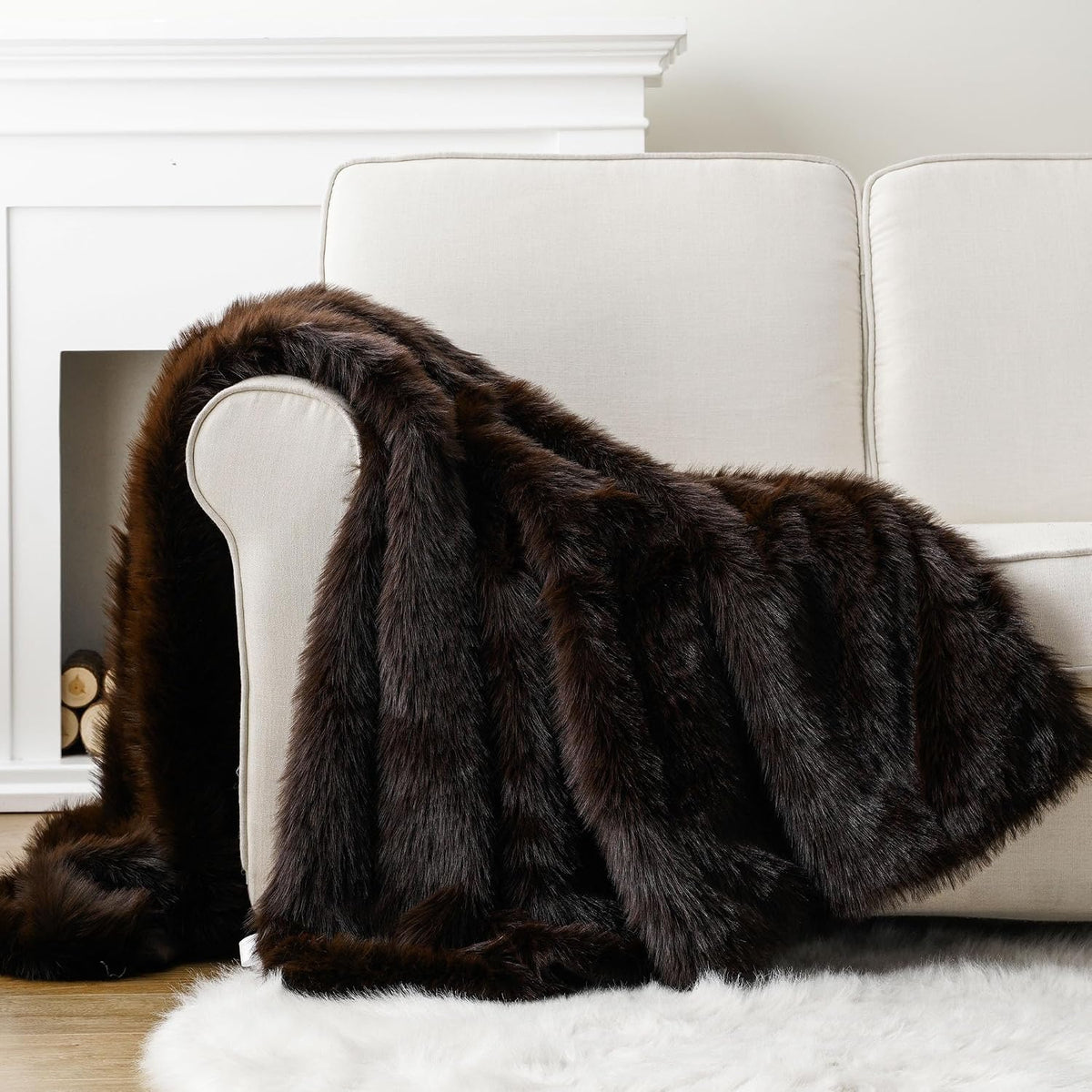 BATTILO HOME Faux Fur Throw Blanket, Luxury Fluffy Brown Blankets, 50"x60"