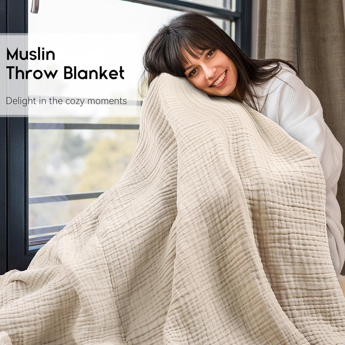 Yoofoss Muslin Blanket 100% Organic Cotton Large Twin Size 60" x 80" for Bed Couch Summer Gauze Blanket for Adults Lightweight and Breathable Apricot White