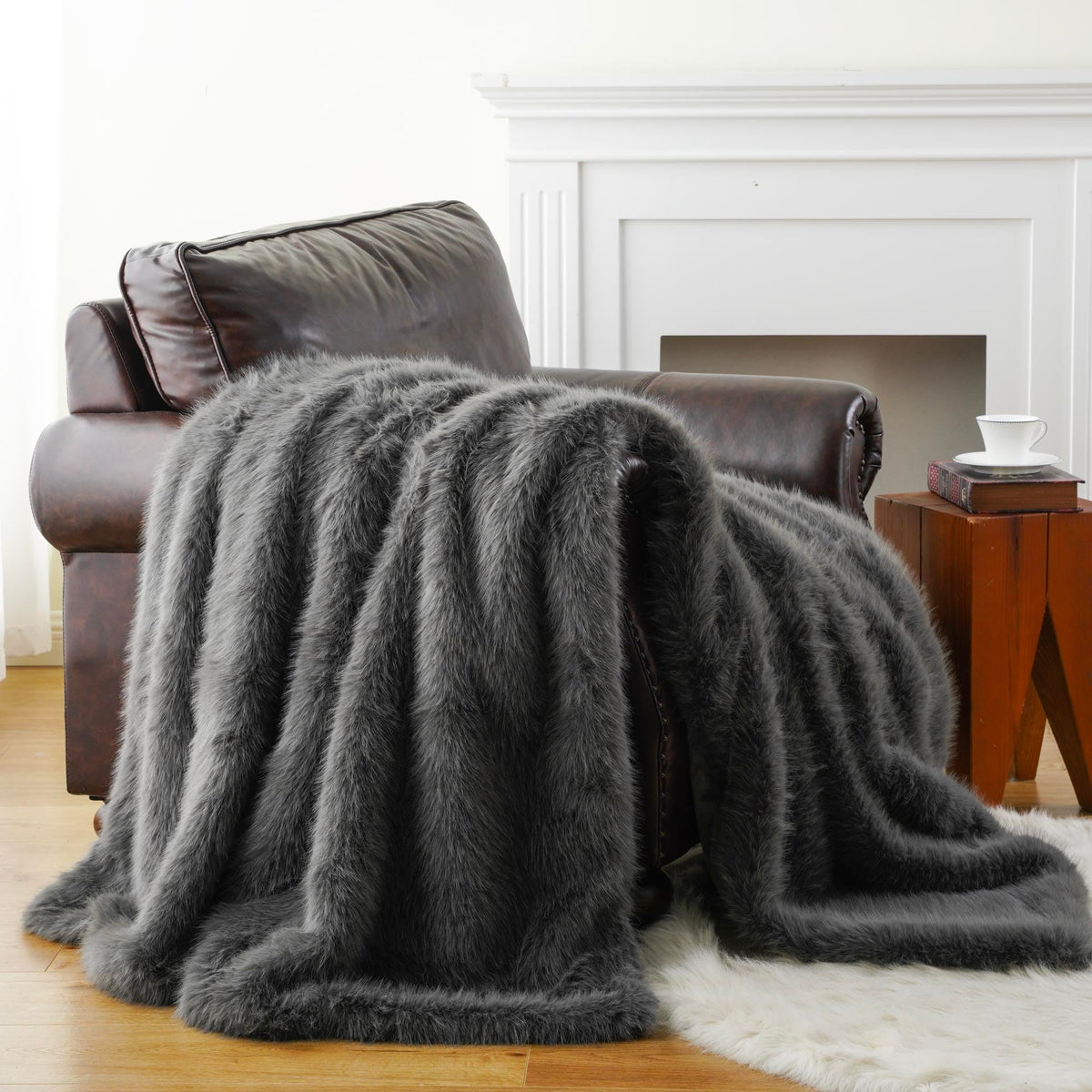 BATTILO HOME Faux Fur Throw Blanket, Luxury Fluffy Brown Blankets, 50"x60"