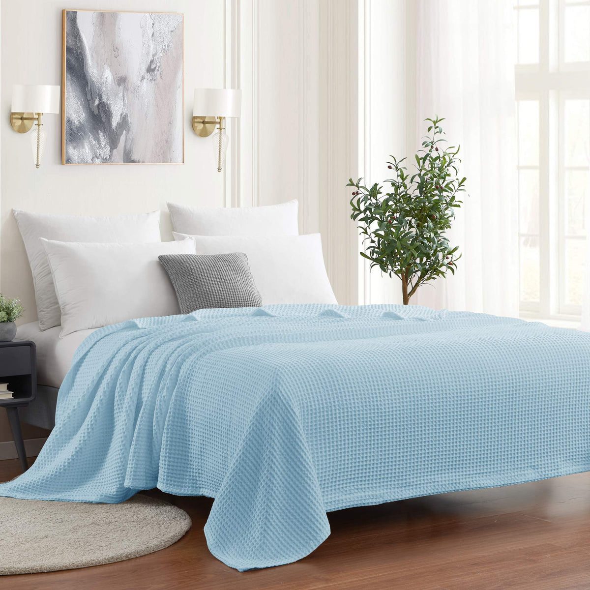 Sweet Home Collection 100% Fine Cotton Luxurious Basket Weave Blanket, Ivory Full/Queen(Pack of 1)
