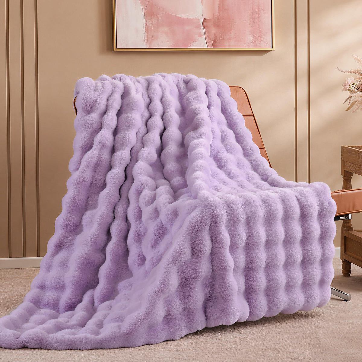 Smoofy Faux Rabbit Fur Throw for Couch - Rainbow Bubble Blanket 50"x60"
