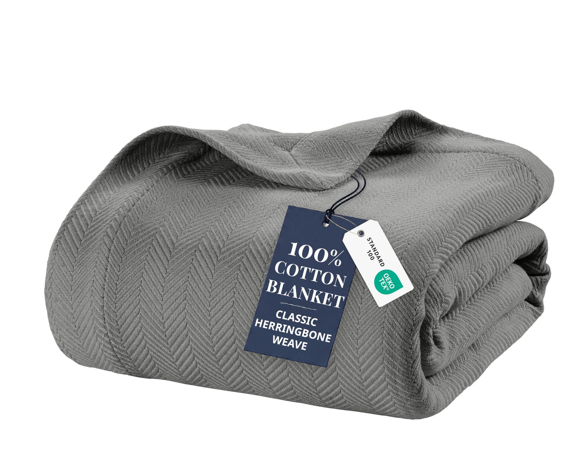 LANE LINEN Queen Size Blankets for Bed, 100% Cotton Herringbone Weave