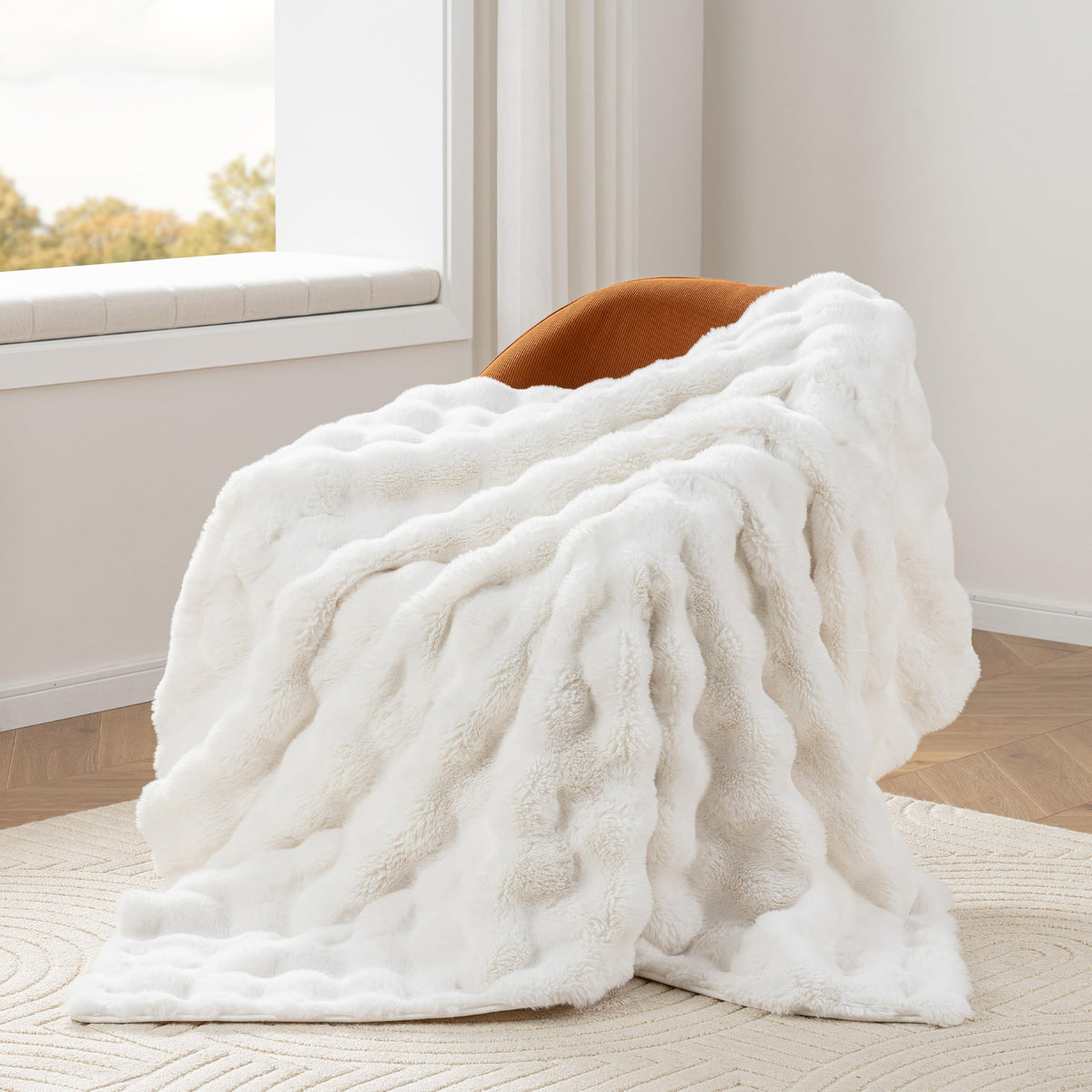 Berkshire Faux Fur & Velisse Reversible Blanket - Ultra Soft Plush Blanket for Couch and Bed, Luxury Fluffy Sofa Decor, 90" x 90", Polar Blue