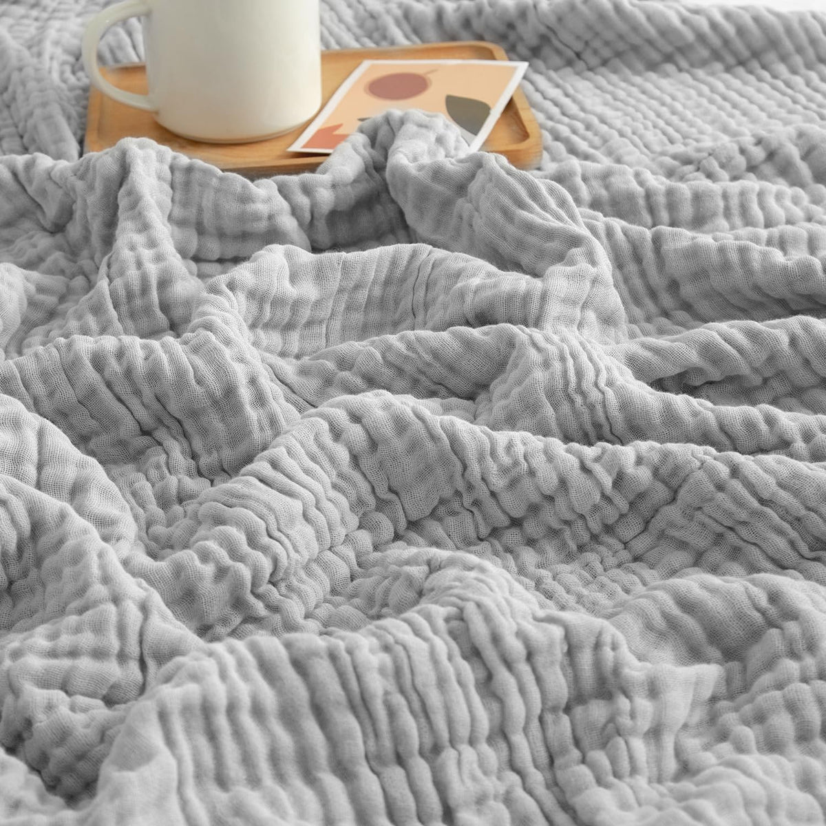 EMME Cotton Blanket King Size for Bed Soft Muslin Blankets 108"x90" Beige Lightweight Breathable Layering Bedspread Coverlet All Season Gauze