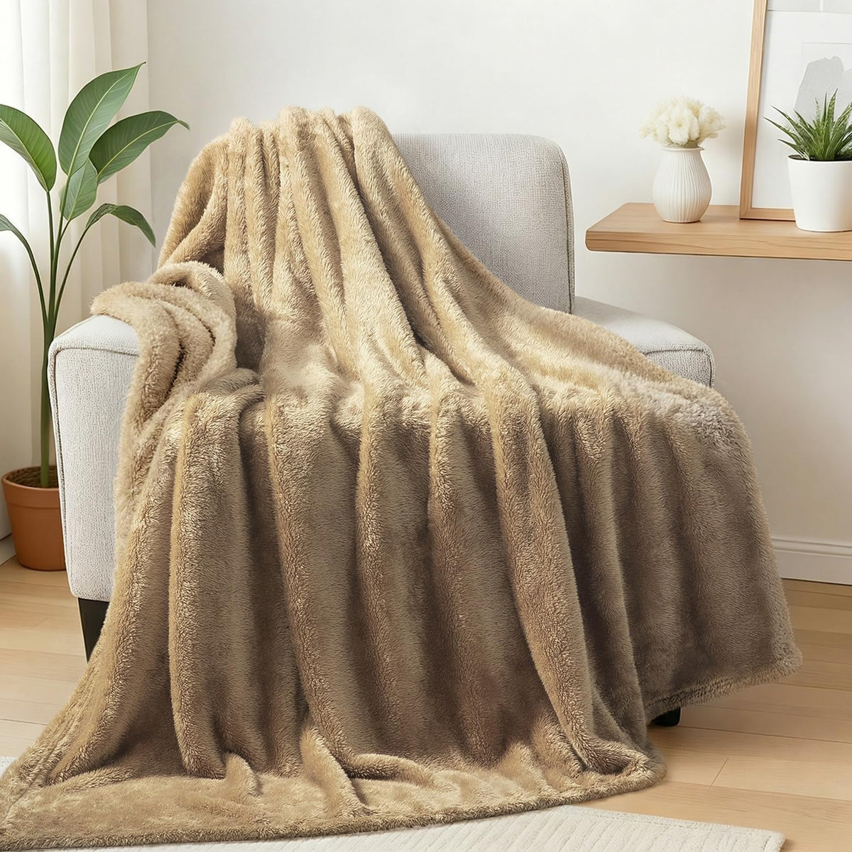 Exclusivo Mezcla Fuzzy Large Fleece Throw Blanket for Couch, Dusty Pink