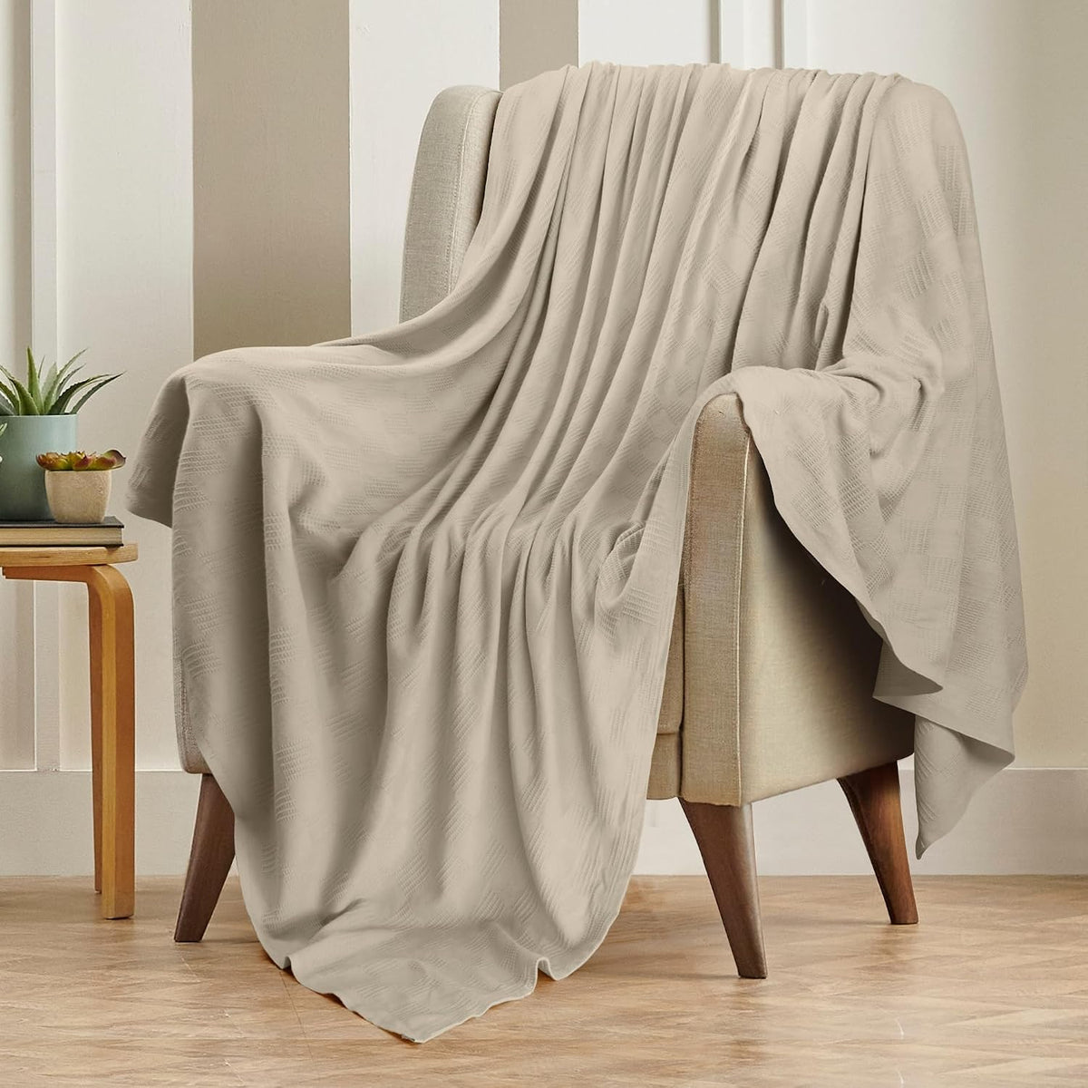 Utopia Bedding 100% Cotton Thermal Blanket Khaki Throw, 50x60 Inches