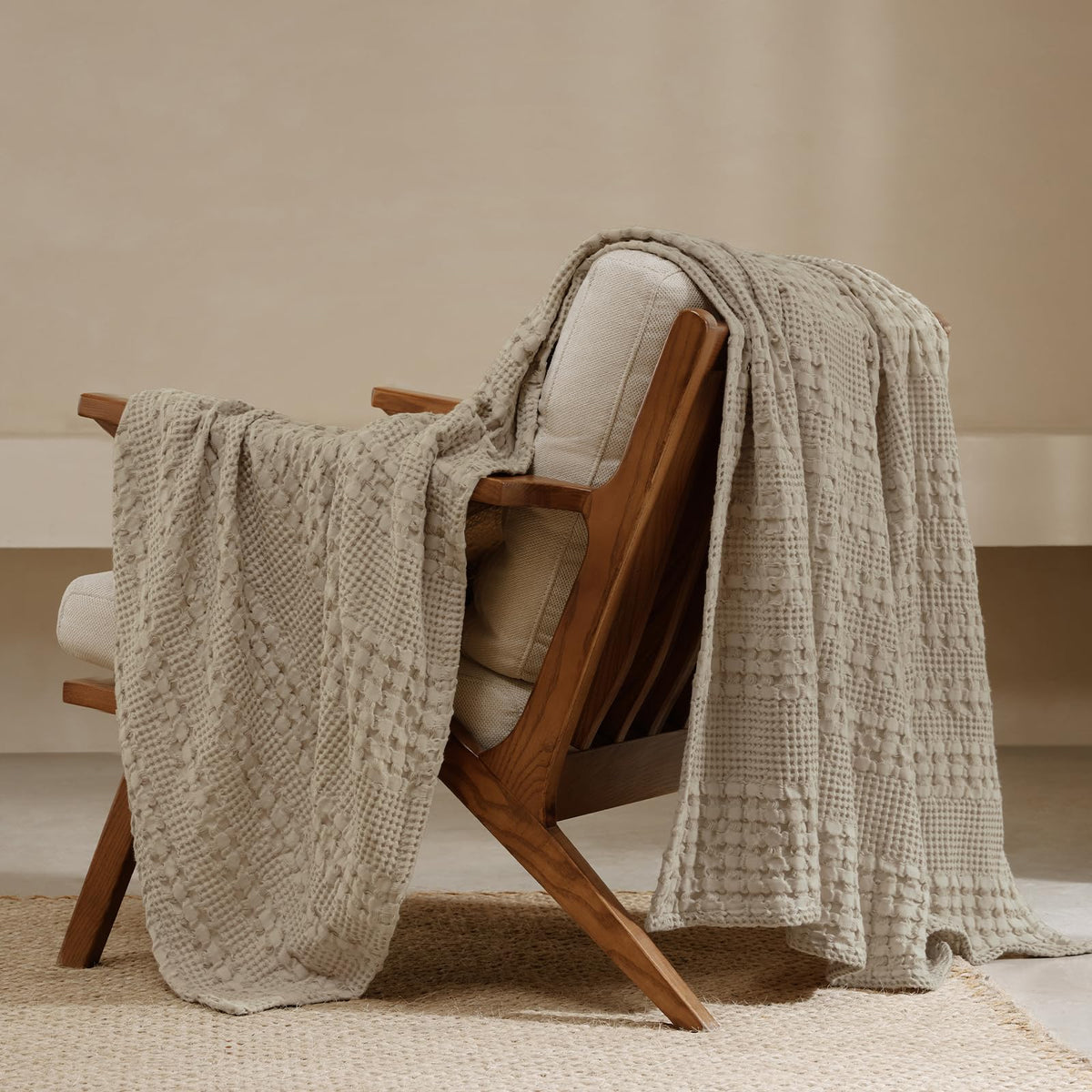 PHF Lightweight 100% Cotton Waffle Throw Blanket for Couch, Light Taupe