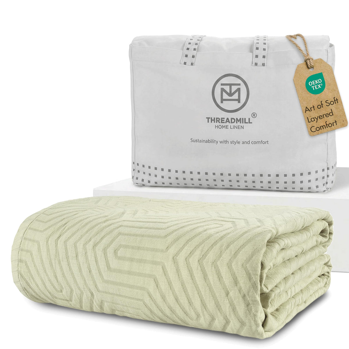 Threadmill Luxury Cotton Blankets for King Size Bed | All-Season Cozy 100% Cotton Blanket | Aster Jacquard Soft & Lightweight Coverlet fits California King Size Bed, 104x92 | Scottish Grey