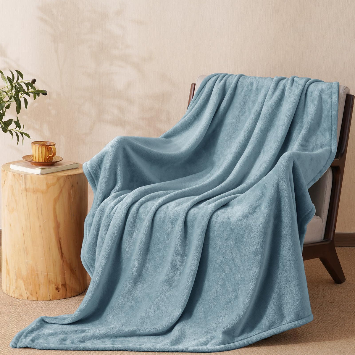 PHF Fleece Blanket Queen Size 90x90-300GSM Lightweight Airy Warmth, Khaki