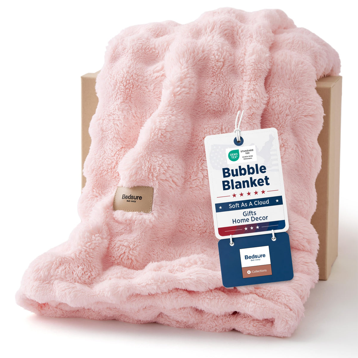 Bedsure Cloud Bubble Soft Throw Blanket, Room Decor Gifts, Pink 50"×60"