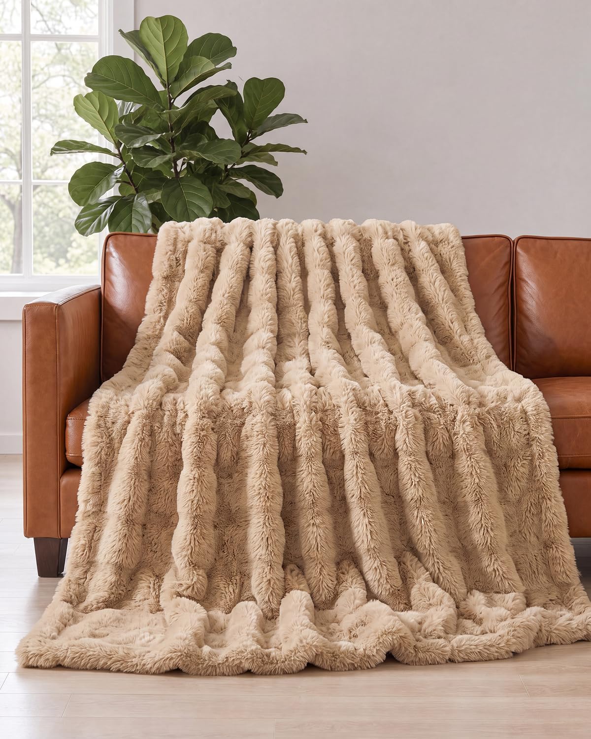 Faux Fur Throw Blanket - Throw Size Bubble Blanket - 50" x 60", Grey